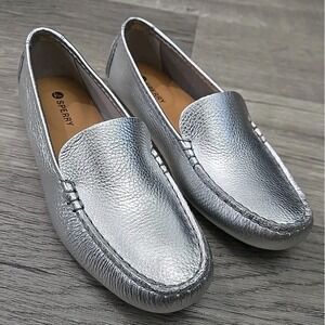 Sperry Women's Port Moc Driving Style Loafer Metallic Silver Size 8